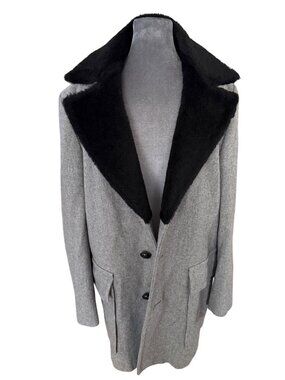 Pendleton Wool-Blend Grey Coat With Black Faux Fur Collar Size 44
